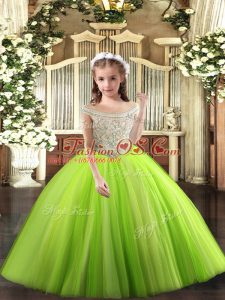 Ball Gowns Little Girls Pageant Dress Yellow Green Off The Shoulder Tulle Sleeveless Floor Length Lace Up