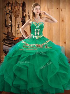 Sumptuous Sleeveless Embroidery and Ruffles Lace Up Quinceanera Gowns