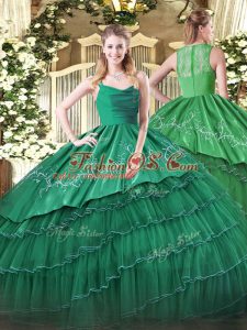 Pretty Organza Sleeveless Floor Length Quinceanera Gowns and Embroidery and Ruffled Layers