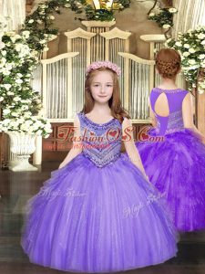 Custom Fit Lavender Sleeveless Beading and Ruffles Floor Length Little Girl Pageant Gowns