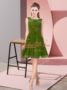Exceptional Olive Green Court Dresses for Sweet 16 Prom and Party and Wedding Party with Appliques Scoop Sleeveless Zipper