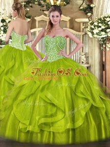 Sumptuous Floor Length Yellow Green Sweet 16 Dresses Organza Sleeveless Ruffles