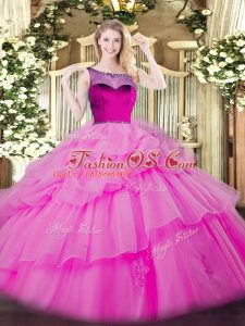 Custom Designed Lilac Sleeveless Floor Length Beading and Appliques and Pick Ups Zipper Quinceanera Gown