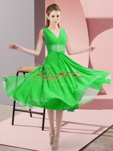 Discount Green V-neck Neckline Beading Bridesmaid Dresses Sleeveless Side Zipper