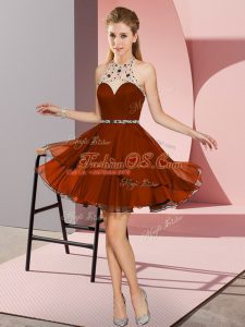 Super Rust Red Empire Chiffon Sweetheart Sleeveless Beading Mini Length Zipper Prom Evening Gown