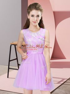 Sleeveless Mini Length Lace Side Zipper Quinceanera Dama Dress with Lilac