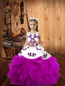 Latest Sleeveless Embroidery and Ruffles Lace Up Kids Formal Wear