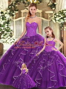 Sexy Sweetheart Sleeveless Lace Up 15 Quinceanera Dress Purple Organza