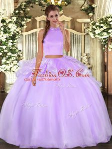 Beauteous Floor Length Lavender Sweet 16 Quinceanera Dress Organza Sleeveless Beading