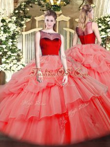 Unique Sleeveless Beading and Appliques Zipper Quinceanera Dress