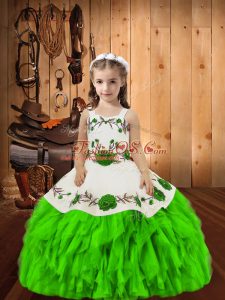 Floor Length Lace Up Kids Pageant Dress with Embroidery and Ruffles