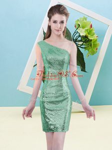 Turquoise Sequined Zipper Dress for Prom Sleeveless Mini Length Sequins