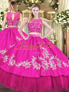 Perfect Floor Length Zipper Sweet 16 Dresses Hot Pink for Military Ball and Sweet 16 and Quinceanera with Beading and Appliques