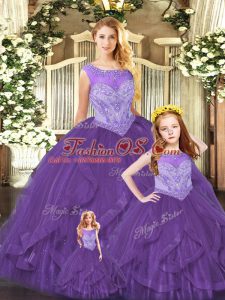 Floor Length Ball Gowns Sleeveless Purple Quinceanera Gowns Lace Up