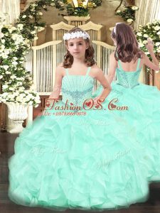 Popular Straps Sleeveless Lace Up Kids Pageant Dress Apple Green Organza