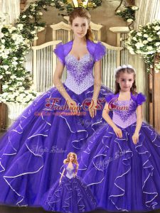 Floor Length Purple Quinceanera Gowns Scoop Sleeveless Lace Up