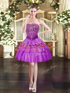 Modern Purple Sleeveless Beading Mini Length Prom Evening Gown