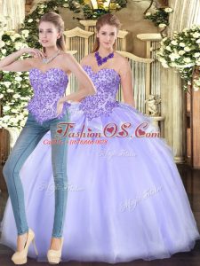 Glorious Appliques Sweet 16 Quinceanera Dress Lavender Zipper Sleeveless Floor Length