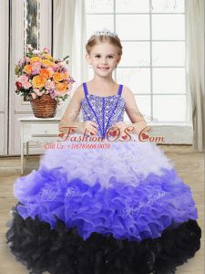 Multi-color Lace Up Little Girls Pageant Dress Wholesale Beading and Ruffles Sleeveless Floor Length
