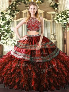 Amazing Sleeveless Zipper Floor Length Beading and Ruffles Sweet 16 Dress