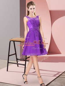 Purple Chiffon Zipper Wedding Party Dress Sleeveless Knee Length Appliques