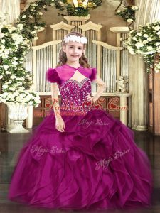 Floor Length Ball Gowns Sleeveless Fuchsia Little Girls Pageant Dress Wholesale Lace Up