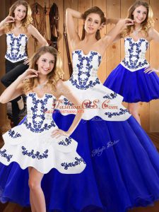 Dynamic Royal Blue Sleeveless Floor Length Embroidery Lace Up Quinceanera Gowns