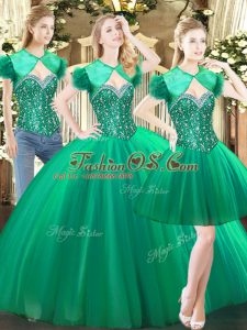 Dynamic Green Sweetheart Lace Up Beading Vestidos de Quinceanera Sleeveless