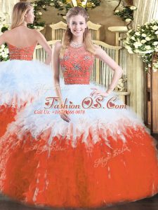 Artistic Multi-color Halter Top Zipper Beading and Ruffles Sweet 16 Dress Sleeveless