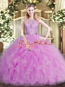 Customized Scoop Sleeveless Tulle Quinceanera Dress Beading and Ruffles Backless