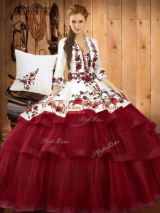 Low Price Wine Red Sleeveless Sweep Train Embroidery Quinceanera Gowns