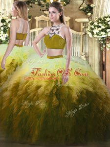 Great Floor Length Multi-color Quinceanera Dresses High-neck Sleeveless Backless