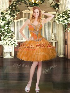 Orange Lace Up Prom Gown Beading and Ruffles Sleeveless Mini Length