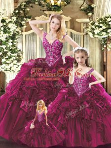 Glamorous Sleeveless Lace Up Floor Length Beading and Ruffles Quinceanera Gown