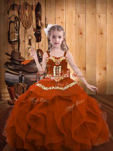 Organza Sleeveless Floor Length Pageant Gowns For Girls and Embroidery and Ruffles