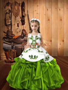 Sleeveless Embroidery and Ruffles Lace Up Kids Pageant Dress