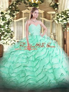 Perfect Apple Green Lace Up Sweetheart Beading and Ruffled Layers Sweet 16 Quinceanera Dress Organza Sleeveless Brush Train