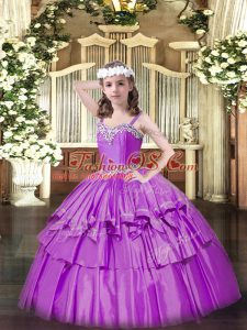 Sleeveless Beading and Ruffled Layers Lace Up Little Girls Pageant Gowns