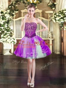 Lovely Strapless Sleeveless Lace Up Homecoming Dress Purple Tulle