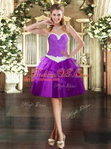 Pretty Sweetheart Sleeveless Tulle Homecoming Dress Appliques and Ruffled Layers Lace Up