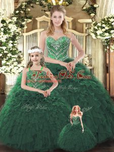 Simple Sleeveless Floor Length Ruffles Lace Up Quinceanera Dresses with Dark Green
