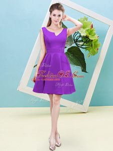 Great Asymmetric Sleeveless Wedding Guest Dresses Mini Length Ruching Eggplant Purple Satin