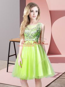 Yellow Green A-line Scoop Sleeveless Tulle Knee Length Zipper Beading Prom Dress