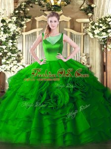 Green Sleeveless Organza Zipper 15th Birthday Dress for Sweet 16 and Quinceanera