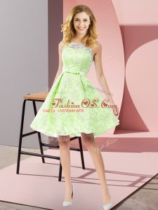 Yellow Green Sleeveless Knee Length Bowknot Zipper Wedding Guest Dresses