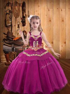 Excellent Straps Sleeveless Lace Up Kids Pageant Dress Fuchsia Organza