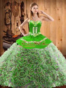 With Train Lace Up Quinceanera Dresses Multi-color for Military Ball and Sweet 16 and Quinceanera with Embroidery Sweep Train