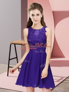 Comfortable Mini Length Purple Quinceanera Court Dresses Scoop Sleeveless Zipper