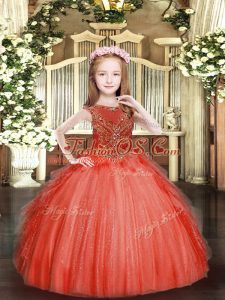 Tulle Sleeveless Floor Length Pageant Dress Toddler and Beading and Ruffles