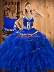Ball Gowns Sweet 16 Dresses Blue Sweetheart Satin and Organza Sleeveless Floor Length Lace Up